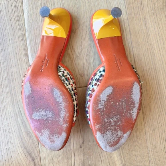 Salvatore Ferragamo Carolin Tweed Mule Lacquer Kitten Heel, Orange, Size 8, EUC - Picture 5 of 10